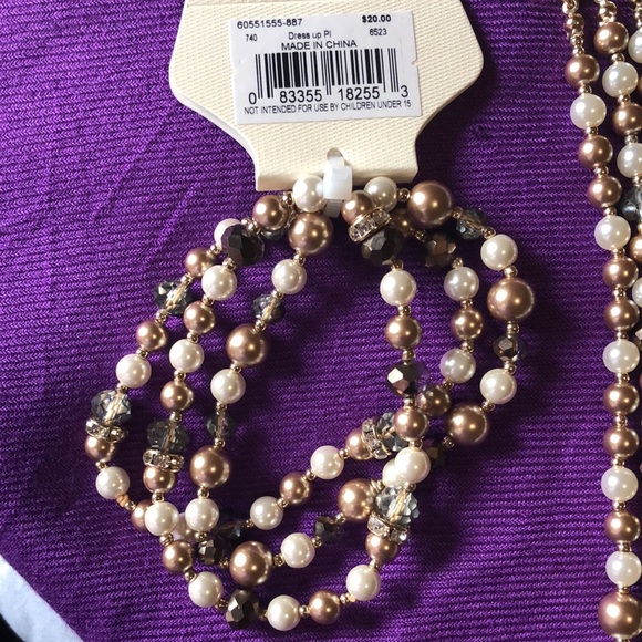 Kim Rogers 3 strand beaded necklace and bracelet. Pearl, gold and bronze beads - Picture 4 of 6